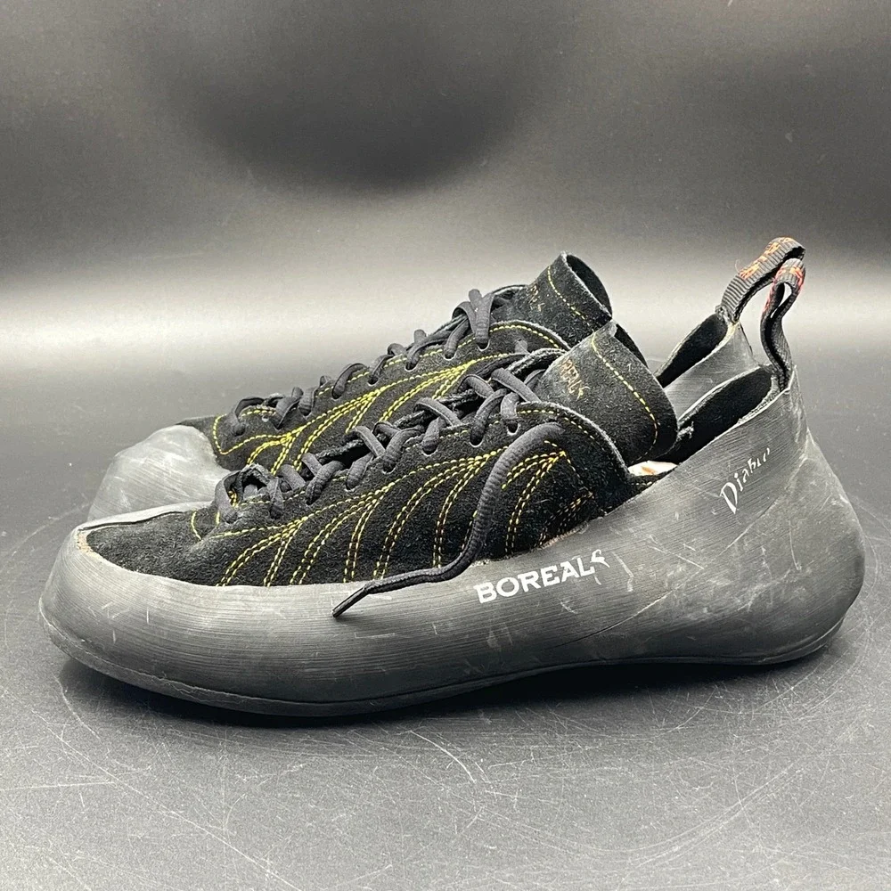 Boreal Diablo Rock Climbing Shoes Mens 12.5 Black Yellow Suede Lace Up